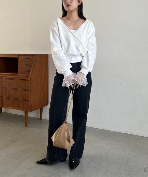 CAPRICIEUX LE'MAGE（カプリシューレマージュ）の「【前後2WAY】カシュクール袖レーススウェット（Tシャツ/カットソー・レディース・ホワイト/ベージュ/グレー・FREE）」の6枚目の写真