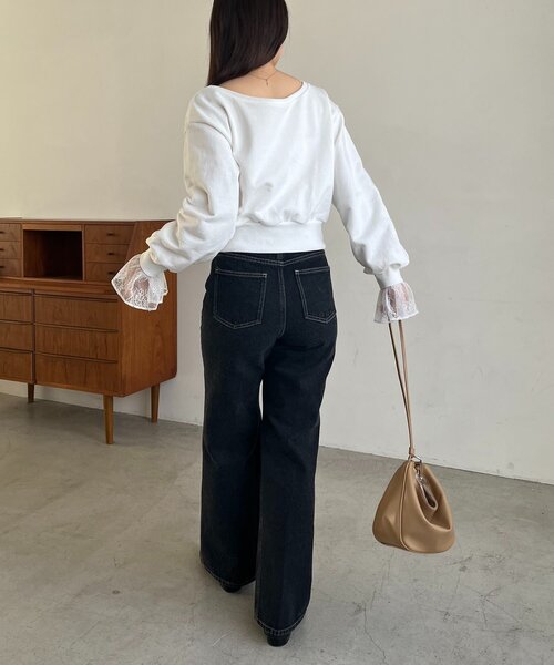 CAPRICIEUX LE'MAGE（カプリシューレマージュ）の「【前後2WAY】カシュクール袖レーススウェット（Tシャツ/カットソー・レディース・ホワイト/ベージュ/グレー・FREE）」の7枚目の写真