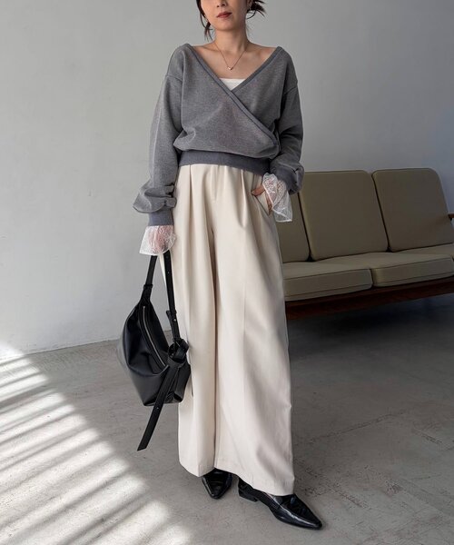 CAPRICIEUX LE'MAGE（カプリシューレマージュ）の「【前後2WAY】カシュクール袖レーススウェット（Tシャツ/カットソー・レディース・ホワイト/ベージュ/グレー・FREE）」の10枚目の写真