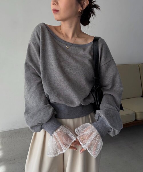 CAPRICIEUX LE'MAGE（カプリシューレマージュ）の「【前後2WAY】カシュクール袖レーススウェット（Tシャツ/カットソー・レディース・ホワイト/ベージュ/グレー・FREE）」の12枚目の写真