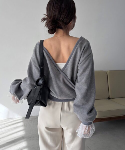 CAPRICIEUX LE'MAGE（カプリシューレマージュ）の「【前後2WAY】カシュクール袖レーススウェット（Tシャツ/カットソー・レディース・ホワイト/ベージュ/グレー・FREE）」の14枚目の写真