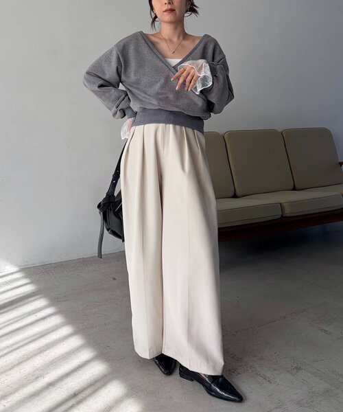 CAPRICIEUX LE'MAGE（カプリシューレマージュ）の「【前後2WAY】カシュクール袖レーススウェット（Tシャツ/カットソー・レディース・ホワイト/ベージュ/グレー・FREE）」の15枚目の写真