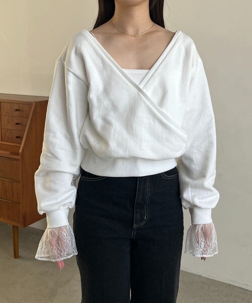 CAPRICIEUX LE'MAGE（カプリシューレマージュ）の「【前後2WAY】カシュクール袖レーススウェット（Tシャツ/カットソー・レディース・ホワイト/ベージュ/グレー・FREE）」の17枚目の写真