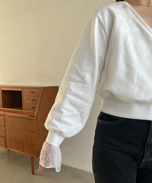 CAPRICIEUX LE'MAGE（カプリシューレマージュ）の「【前後2WAY】カシュクール袖レーススウェット（Tシャツ/カットソー・レディース・ホワイト/ベージュ/グレー・FREE）」の21枚目の写真