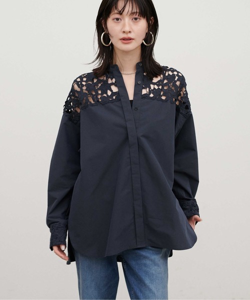 ディースクエアード 22AW レース 切替シャツ ブラウス 長袖 バックジップ DSQUARED2 - ディースクエアード 22AW レース 切替シャツ ブラウス