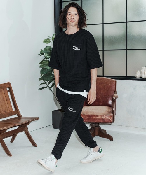 No Rain No Rainbow(ノーレインノーレインボー)の「mt10383-waffle knit cut&sewn カットソー(NR26S-03)(Tシャツ/カットソー・メンズ・ネイビー×ホワイト/ブラック/グレー×ホワイト・L/M/S)」の7枚目の写真