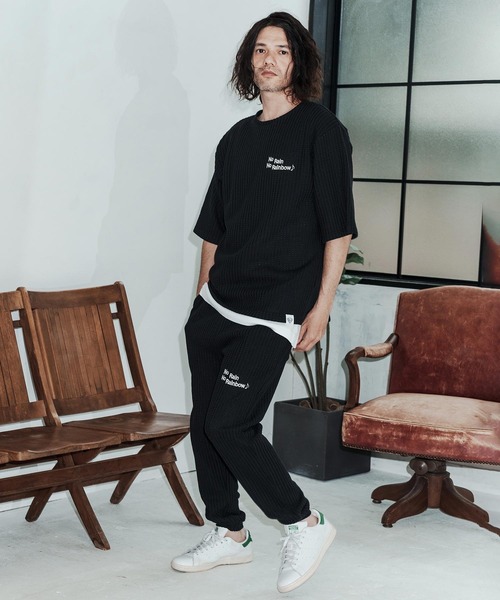 No Rain No Rainbow(ノーレインノーレインボー)の「mt10383-waffle knit cut&sewn カットソー(NR26S-03)(Tシャツ/カットソー・メンズ・ネイビー×ホワイト/ブラック/グレー×ホワイト・L/M/S)」の8枚目の写真