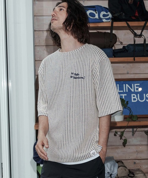 No Rain No Rainbow(ノーレインノーレインボー)の「mt10383-waffle knit cut&sewn カットソー(NR26S-03)(Tシャツ/カットソー・メンズ・ネイビー×ホワイト/ブラック/グレー×ホワイト・L/M/S)」の10枚目の写真
