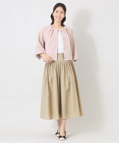 TO BE CHIC(トゥー ビー シック)の「エアリーツイルジャージ ジャケット(ノーカラージャケット・レディース・ブラック/オフホワイト/ピンク系その他2・40)」の6枚目の写真