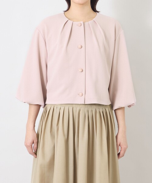 TO BE CHIC(トゥー ビー シック)の「エアリーツイルジャージ ジャケット(ノーカラージャケット・レディース・ブラック/オフホワイト/ピンク系その他2・40)」の7枚目の写真