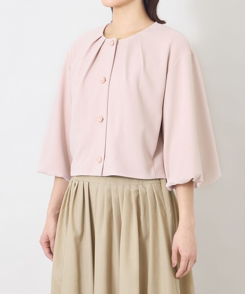 TO BE CHIC(トゥー ビー シック)の「エアリーツイルジャージ ジャケット(ノーカラージャケット・レディース・ブラック/オフホワイト/ピンク系その他2・40)」の8枚目の写真