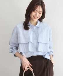 MK MICHEL KLEIN | [洗える]ティアードフリルストライプ柄シャツブラウス(シャツ/ブラウス)