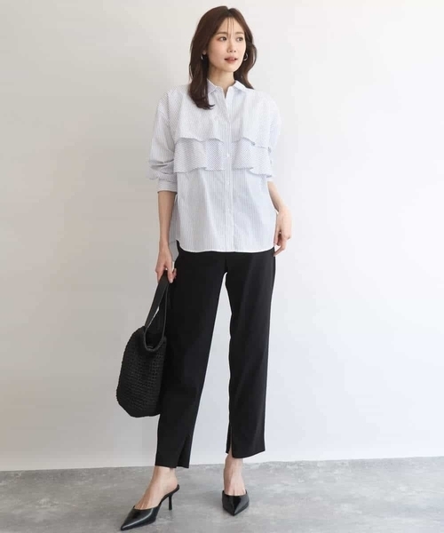 MK MICHEL KLEIN（エムケーミッシェルクラン）の「[洗える]ティアードフリルストライプ柄シャツブラウス（シャツ/ブラウス・レディース・ダークインディゴブルー/クリーム/アイボリー・38）」の22枚目の写真