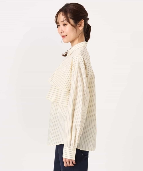 MK MICHEL KLEIN（エムケーミッシェルクラン）の「[洗える]ティアードフリルストライプ柄シャツブラウス（シャツ/ブラウス・レディース・ダークインディゴブルー/クリーム/アイボリー・38）」の14枚目の写真