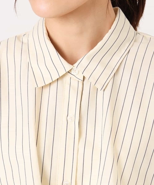 MK MICHEL KLEIN（エムケーミッシェルクラン）の「[洗える]ティアードフリルストライプ柄シャツブラウス（シャツ/ブラウス・レディース・ダークインディゴブルー/クリーム/アイボリー・38）」の12枚目の写真