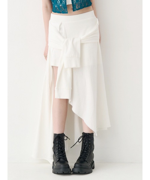 EVRIS(エヴリス)の「ダメージスウェットアシンメトリーロングスカート【セットアップ着用可能】春服(スカート・レディース・その他1/グレー/ホワイト・FREE)」の2枚目の写真