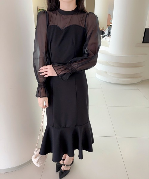 Jasmine Grandiflorum（ジャスミングランディフローラム）の「【Jasmine】キャンディースリーブマーメイドコンビワンピース (SS)（ワンピース・レディース・ブラック・FREE）」の5枚目の写真
