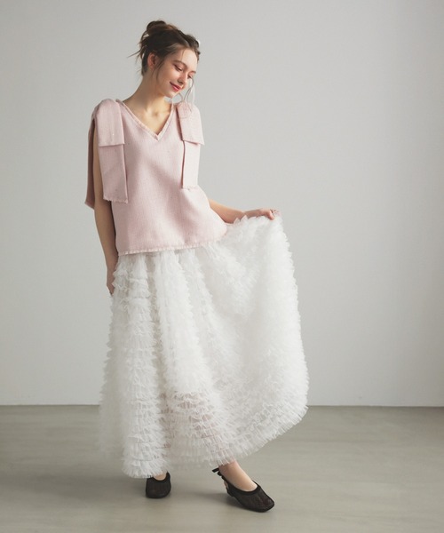 MERAKI(メラキ)の「ツイードリボンジレ(ベスト・レディース・ブラック/ピンク/ホワイト・FREE)」の4枚目の写真