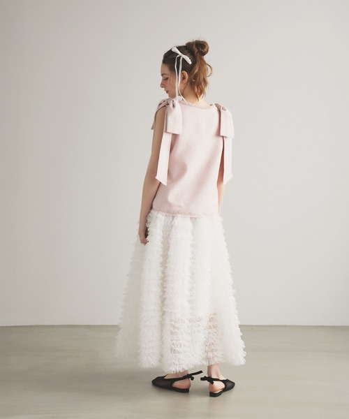 MERAKI(メラキ)の「ツイードリボンジレ(ベスト・レディース・ブラック/ピンク/ホワイト・FREE)」の5枚目の写真