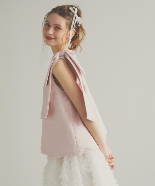 MERAKI(メラキ)の「ツイードリボンジレ(ベスト・レディース・ブラック/ピンク/ホワイト・FREE)」の6枚目の写真