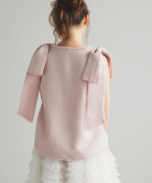 MERAKI(メラキ)の「ツイードリボンジレ(ベスト・レディース・ブラック/ピンク/ホワイト・FREE)」の7枚目の写真