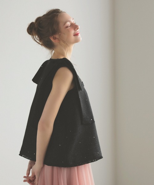 MERAKI(メラキ)の「ツイードリボンジレ(ベスト・レディース・ブラック/ピンク/ホワイト・FREE)」の13枚目の写真