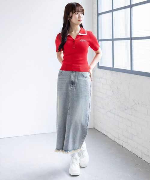 clear（クリア）の「ダブルカラーワンポイントラインストーンニットトップス［骨格ストレート/リブニット/きれいめカジュアル］（ニット/セーター・レディース・ネイビー/ホワイト×ネイビー/杢グレー/レッド・F）」の12枚目の写真