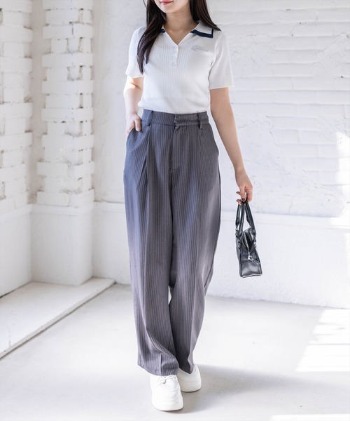 clear（クリア）の「ダブルカラーワンポイントラインストーンニットトップス［骨格ストレート/リブニット/きれいめカジュアル］（ニット/セーター・レディース・ネイビー/ホワイト×ネイビー/杢グレー/レッド・F）」の20枚目の写真