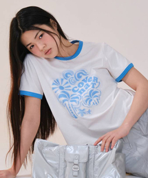 ウーマンクローバーハートリンガーTシャツホワイト