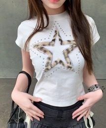 レオパードスター スタッズデザイン 半袖Tシャツ