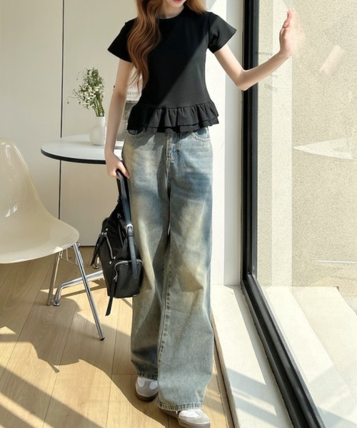 Ada.(エイダ)の「裾フリルティアード 半袖Tシャツ(Tシャツ/カットソー・レディース・グレー/ブラック/ネイビー/ホワイト・FREE)」の16枚目の写真