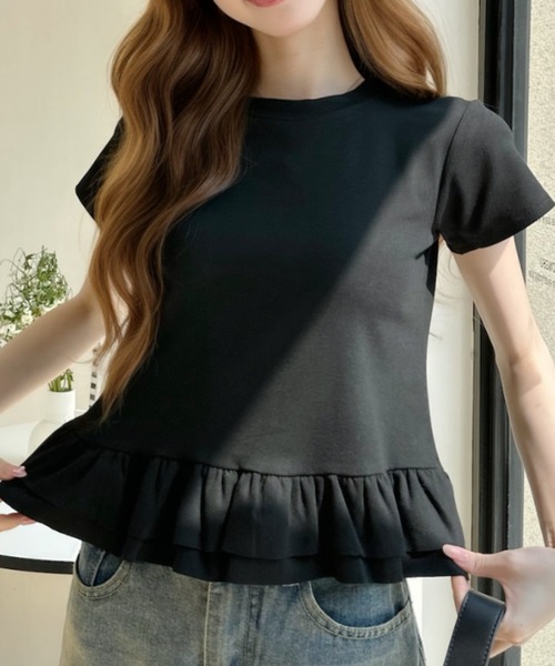 Ada.(エイダ)の「裾フリルティアード 半袖Tシャツ(Tシャツ/カットソー・レディース・グレー/ブラック/ネイビー/ホワイト・FREE)」の11枚目の写真