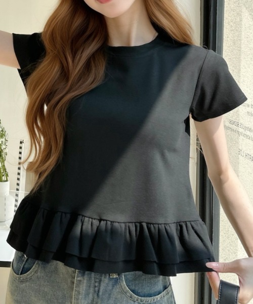 Ada.(エイダ)の「裾フリルティアード 半袖Tシャツ(Tシャツ/カットソー・レディース・グレー/ブラック/ネイビー/ホワイト・FREE)」の12枚目の写真