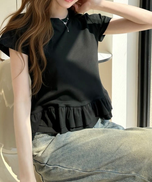 Ada.(エイダ)の「裾フリルティアード 半袖Tシャツ(Tシャツ/カットソー・レディース・グレー/ブラック/ネイビー/ホワイト・FREE)」の14枚目の写真