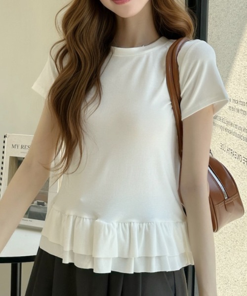 Ada.(エイダ)の「裾フリルティアード 半袖Tシャツ(Tシャツ/カットソー・レディース・グレー/ブラック/ネイビー/ホワイト・FREE)」の5枚目の写真