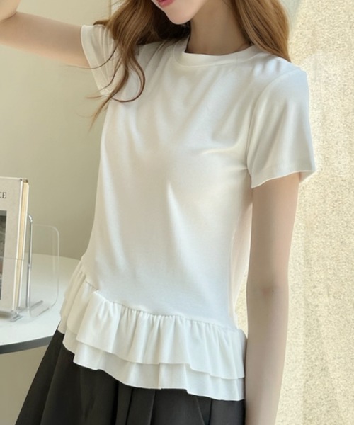 Ada.(エイダ)の「裾フリルティアード 半袖Tシャツ(Tシャツ/カットソー・レディース・グレー/ブラック/ネイビー/ホワイト・FREE)」の8枚目の写真