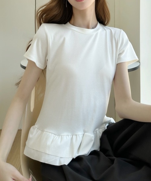 Ada.(エイダ)の「裾フリルティアード 半袖Tシャツ(Tシャツ/カットソー・レディース・グレー/ブラック/ネイビー/ホワイト・FREE)」の9枚目の写真