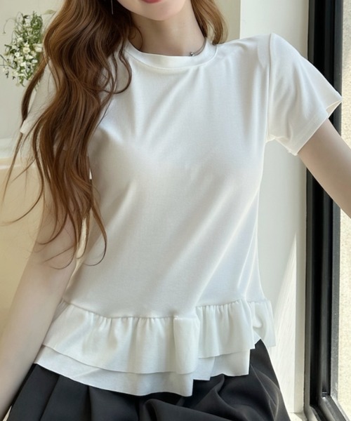 Ada.(エイダ)の「裾フリルティアード 半袖Tシャツ(Tシャツ/カットソー・レディース・グレー/ブラック/ネイビー/ホワイト・FREE)」の7枚目の写真
