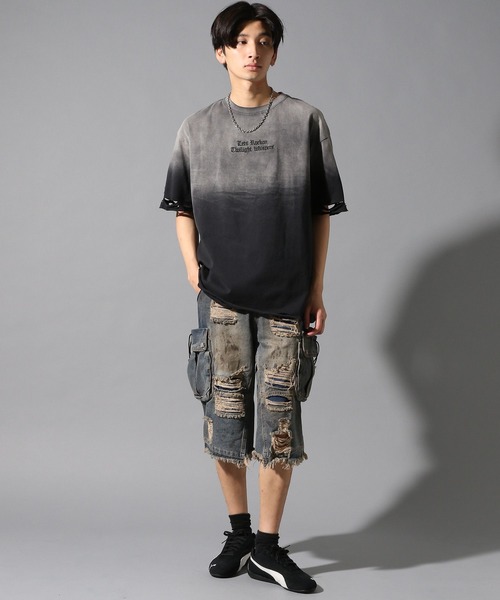 LAND MUSEUM(ランドミュージアム)の「LAND MUSEUM/グラデダメージTシャツ(Tシャツ/カットソー・メンズ・チャコール・LARGE/MEDIUM)」の5枚目の写真