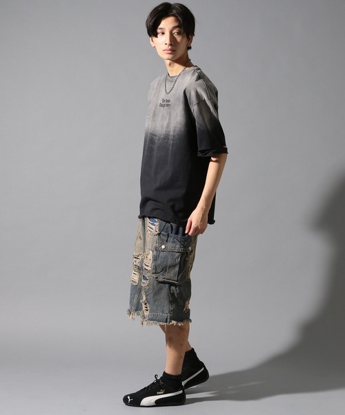 LAND MUSEUM(ランドミュージアム)の「LAND MUSEUM/グラデダメージTシャツ(Tシャツ/カットソー・メンズ・チャコール・LARGE/MEDIUM)」の6枚目の写真