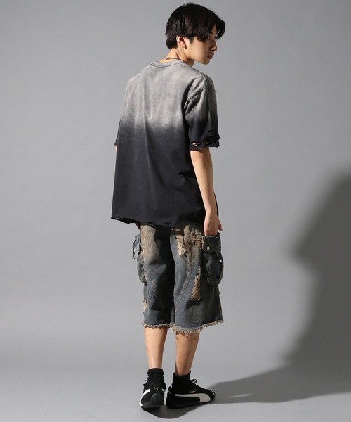 LAND MUSEUM(ランドミュージアム)の「LAND MUSEUM/グラデダメージTシャツ(Tシャツ/カットソー・メンズ・チャコール・LARGE/MEDIUM)」の7枚目の写真