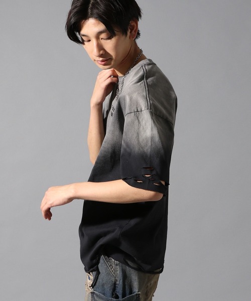 LAND MUSEUM(ランドミュージアム)の「LAND MUSEUM/グラデダメージTシャツ(Tシャツ/カットソー・メンズ・チャコール・LARGE/MEDIUM)」の9枚目の写真