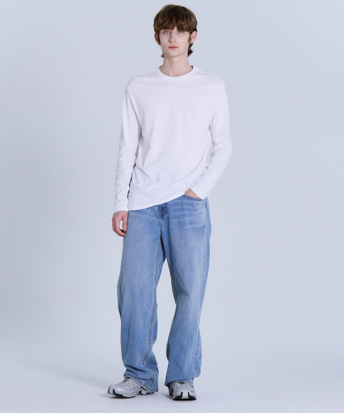 BASIC HOUSE（ベーシックハウス）の「[2PACK] 綿30番手 リラックスフィット 長袖Tシャツ 2パック (2色)（Tシャツ/カットソー・レディース・ホワイト/ブラック・105/85/90/95/100/110/115）」の12枚目の写真