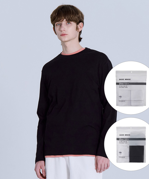 BASIC HOUSE（ベーシックハウス）の「[2PACK] 綿30番手 リラックスフィット 長袖Tシャツ 2パック (2色)（Tシャツ/カットソー・レディース・ホワイト/ブラック・105/85/90/95/100/110/115）」の5枚目の写真