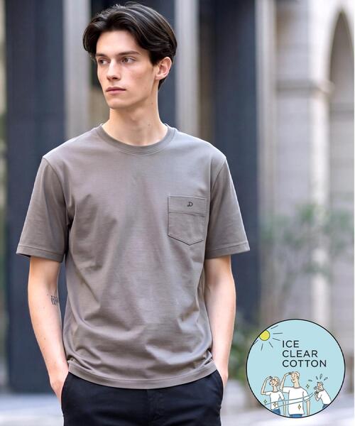 接触冷感／抗菌防臭／消臭ICE CLEAR COTTON ポケットTシャツ（T