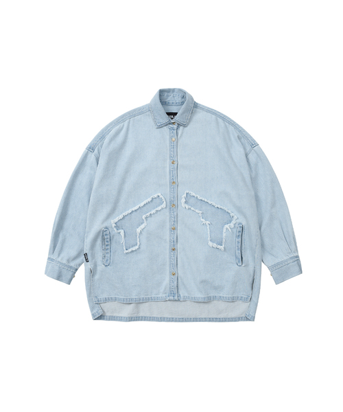 Gun Oversized Washed Denim Shirt [Sky Blue]（シャツ/ブラウス 