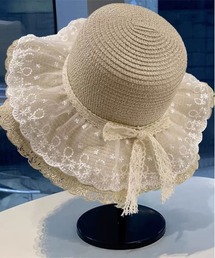 ＆soiree（アンドソワレ）の「レース付きフリルリボン麦わら帽子（ハット）」