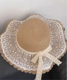 ＆soiree（アンドソワレ）の「レース付きフリルリボン麦わら帽子（ハット）」