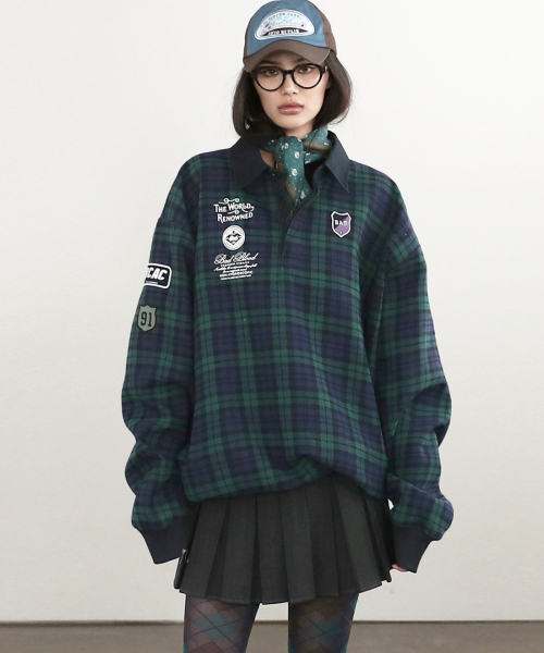 BADBLOOD（バッドブラッド）の「クラシックチェックラグビーシャツ - グリーン（ポロシャツ・レディース・その他・L/XL/M）」の4枚目の写真