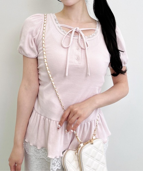 INGNI(イング)の「ヘンリーネックペプラムリブトップス(Tシャツ/カットソー・レディース・ホワイト系その他/ブラック系その他4/ライトピンク/ブラック/グレー・M)」の5枚目の写真